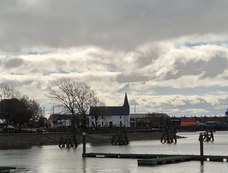 Norwegian Church at Cardiff Bay in March